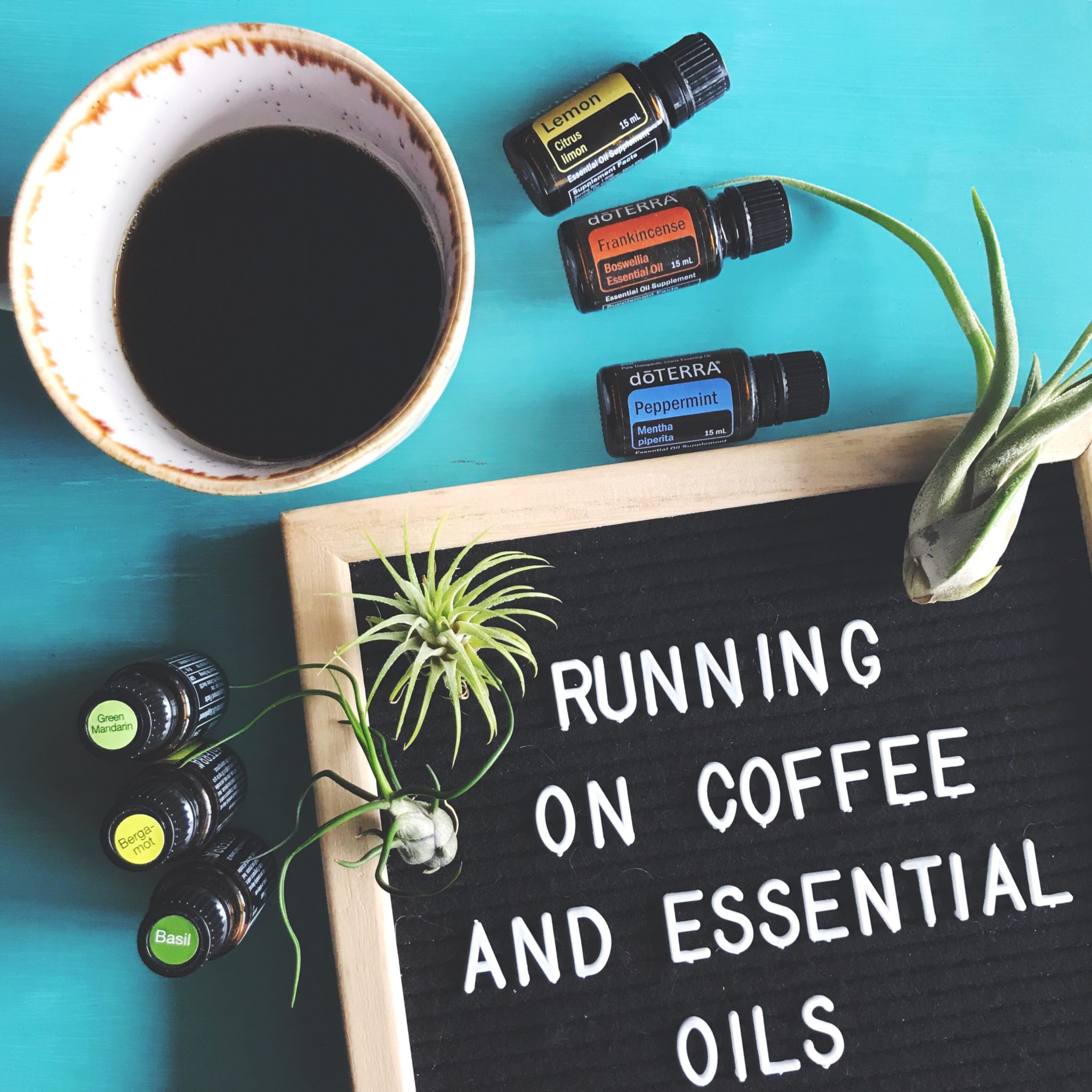 running on coffee and essential oils